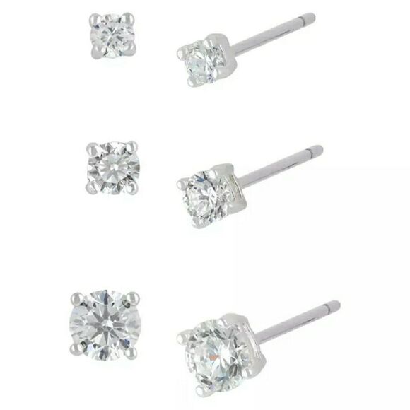 Women's Sterling Silver Stud Earrings Set New - Picture 1 of 2